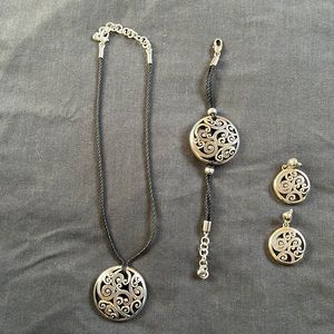 Brighton jewelry set black and silver filigree necklace bracelet and earrings